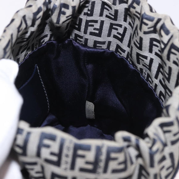 FENDI Zucchino Canvas Geldbörse Umhängetasche Navy Silber Auth 185672A