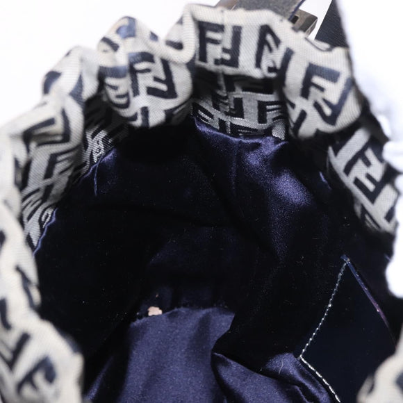 FENDI Zucchino Canvas Geldbörse Umhängetasche Navy Silber Auth 185672A