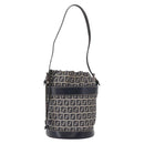 FENDI Zucchino Canvas Geldbörse Umhängetasche Navy Silber Auth 185672A-1