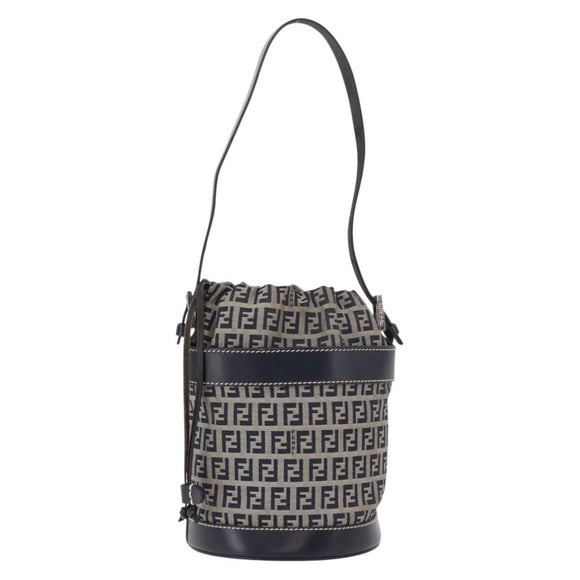 FENDI Zucchino Canvas Geldbörse Umhängetasche Navy Silber Auth 185672A