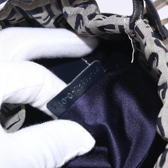 FENDI Zucchino Canvas Geldbörse Umhängetasche Navy Silber Auth 185672A