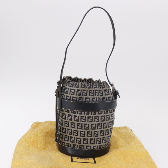 FENDI Zucchino Canvas Geldbörse Umhängetasche Navy Silber Auth 185672A