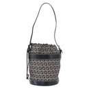 FENDI Zucchino Canvas Geldbörse Umhängetasche Navy Silber Auth 185672A-13