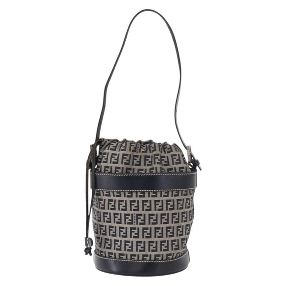 FENDI Zucchino Canvas Geldbörse Umhängetasche Navy Silber Auth 185672A