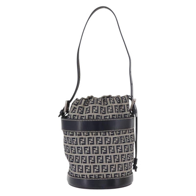 FENDI Zucchino Canvas Purse Shoulder Bag Navy Silver Auth 185672A - 0