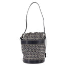 FENDI Zucchino Canvas Geldbörse Umhängetasche Navy Silber Auth 185672A-2