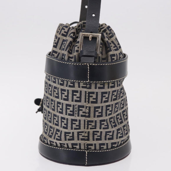 FENDI Zucchino Canvas Geldbörse Umhängetasche Navy Silber Auth 185672A