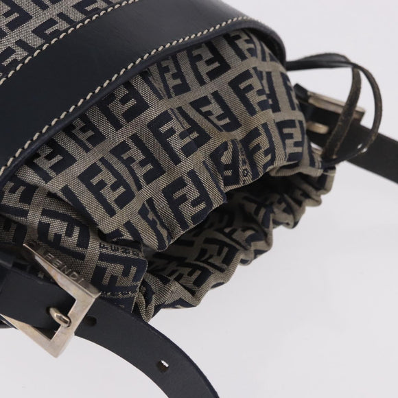 FENDI Zucchino Canvas Geldbörse Umhängetasche Navy Silber Auth 185672A