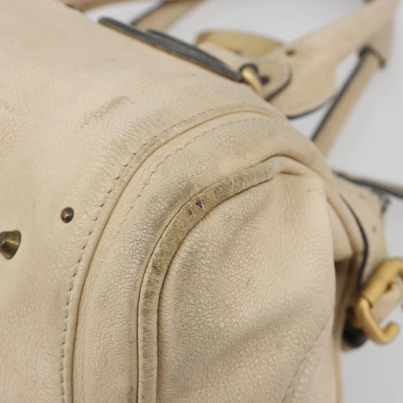 Chloe Paddington Hand Bag Leather Ivory Gold Silver Auth 185677
