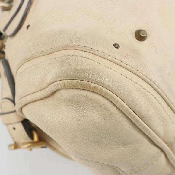 Chloe Paddington Hand Bag Leather Ivory Gold Silver Auth 185677