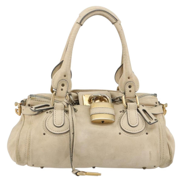 Chloe Paddington Hand Bag Leather Ivory Gold Silver Auth 185677