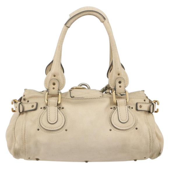Chloe Paddington Hand Bag Leather Ivory Gold Silver Auth 185677