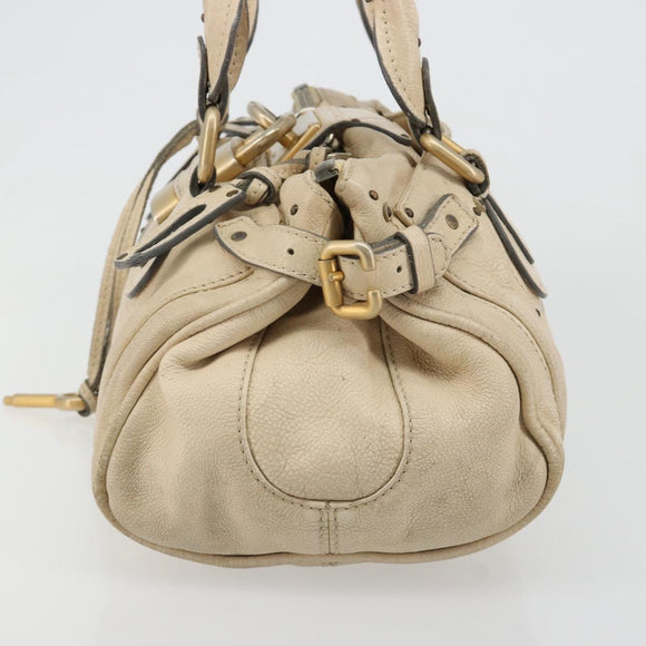 Chloe Paddington Hand Bag Leather Ivory Gold Silver Auth 185677