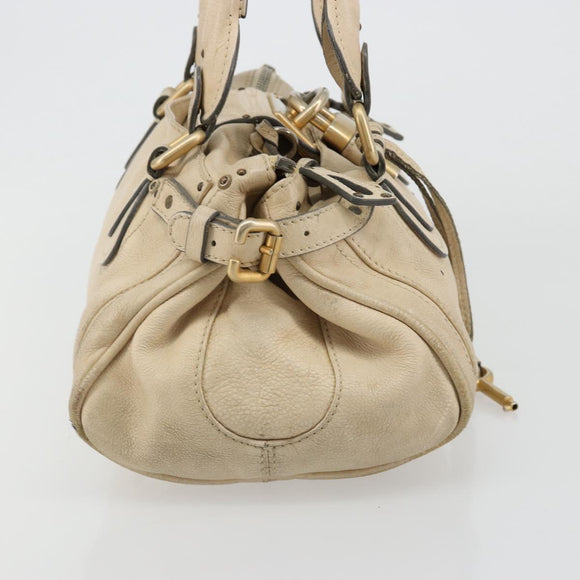 Chloe Paddington Hand Bag Leather Ivory Gold Silver Auth 185677
