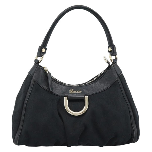 GUCCI GG Canvas Abbey Shoulder Bag Black Gold 190525 Auth 185679V