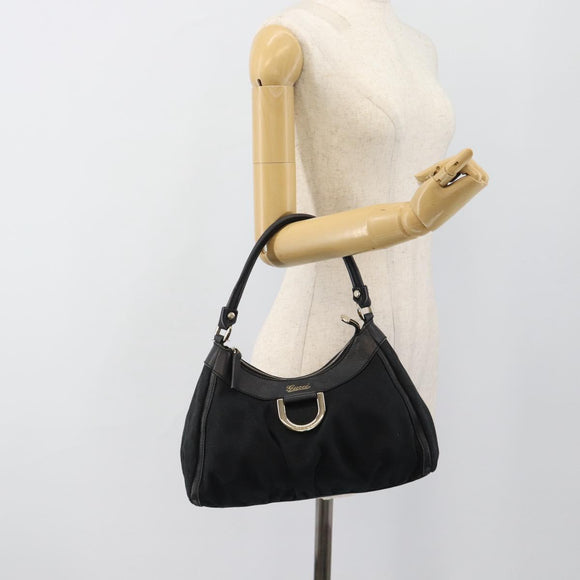 GUCCI GG Canvas Abbey Shoulder Bag Black Gold 190525 Auth 185679V