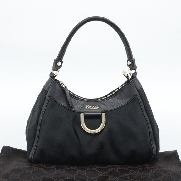 GUCCI GG Canvas Abbey Shoulder Bag Black Gold 190525 Auth 185679V