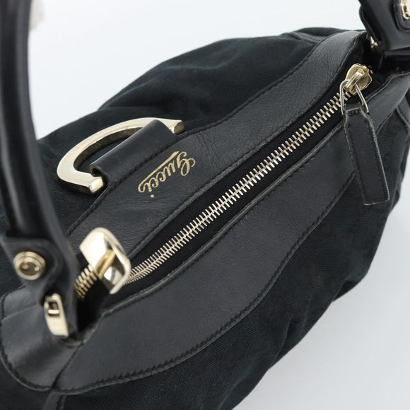 GUCCI GG Canvas Abbey Shoulder Bag Black Gold 190525 Auth 185679V