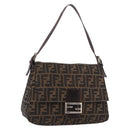 FENDI Zucca Canvas Mamma Baguette Shoulder Bag Black Brown Auth 185682SAV-1