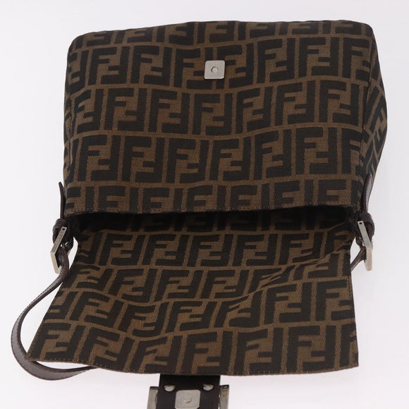 FENDI Zucca Canvas Mamma Baguette Shoulder Bag Black Brown Auth 185682SAV