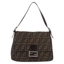 FENDI Zucca Canvas Mamma Baguette Shoulder Bag Black Brown Auth 185682SAV-2