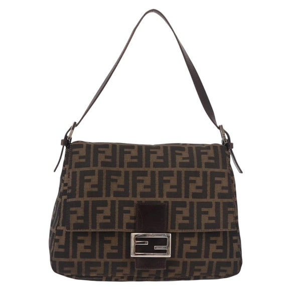 FENDI Zucca Canvas Mamma Baguette Shoulder Bag Black Brown Auth 185682SAV