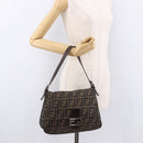FENDI Zucca Canvas Mamma Baguette Shoulder Bag Black Brown Auth 185682SAV-25