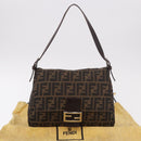 FENDI Zucca Canvas Mamma Baguette Shoulder Bag Black Brown Auth 185682SAV-26