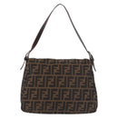FENDI Zucca Canvas Mamma Baguette Shoulder Bag Black Brown Auth 185682SAV-3