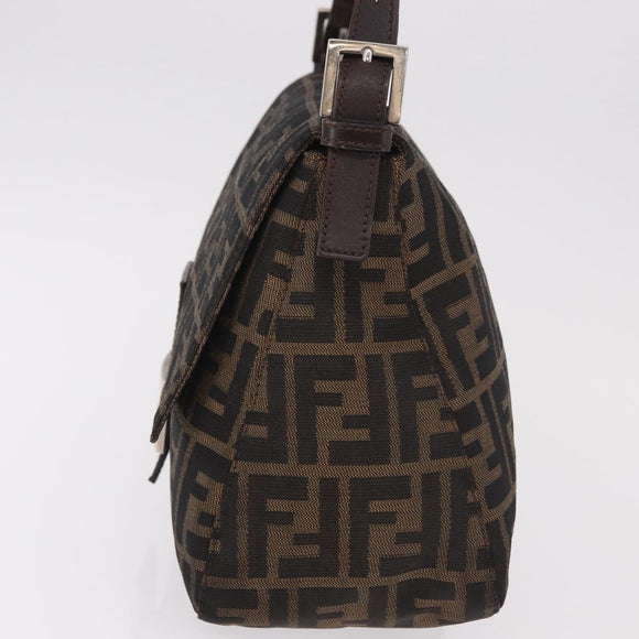 FENDI Zucca Canvas Mamma Baguette Shoulder Bag Black Brown Auth 185682SAV