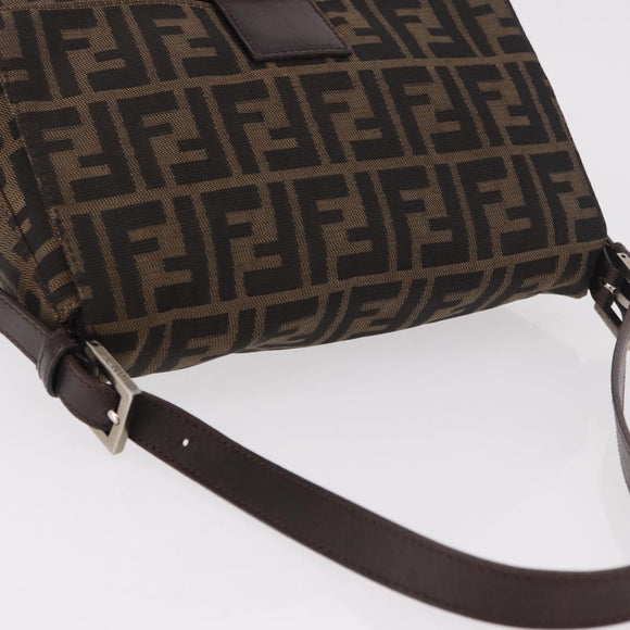 FENDI Zucca Canvas Mamma Baguette Shoulder Bag Black Brown Auth 185682SAV