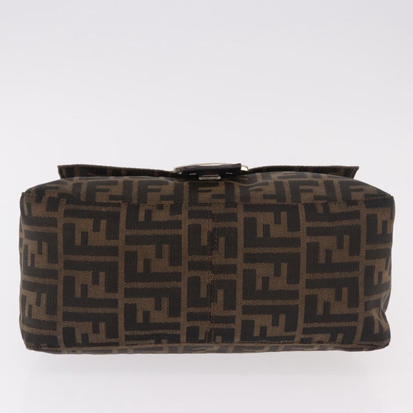FENDI Zucca Canvas Mamma Baguette Shoulder Bag Black Brown Auth 185682SAV