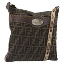 FENDI Zucca Canvas Shoulder Bag Black Brown Auth 185685-1