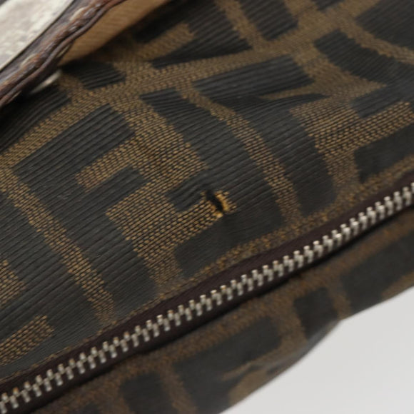 FENDI Zucca Canvas Shoulder Bag Black Brown Auth 185685