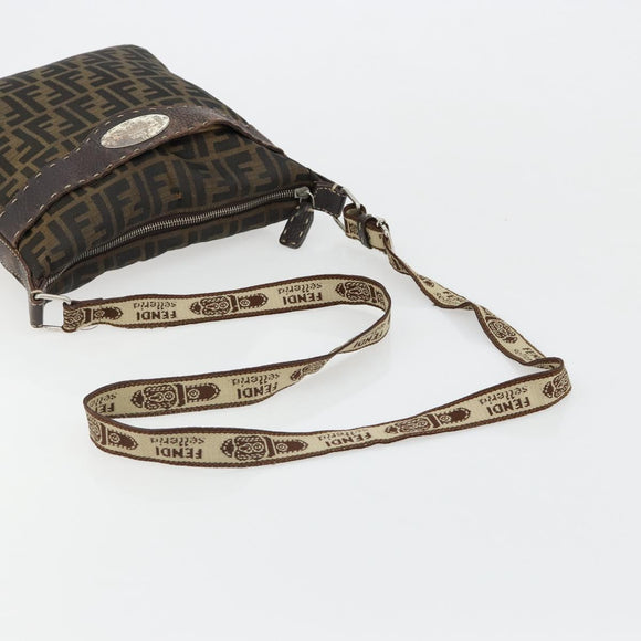 FENDI Zucca Canvas Shoulder Bag Black Brown Auth 185685