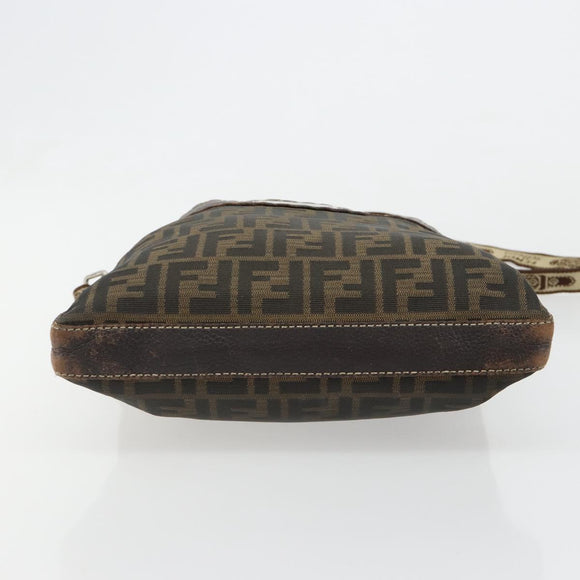 FENDI Zucca Canvas Shoulder Bag Black Brown Auth 185685