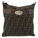 FENDI Zucca Canvas Shoulder Bag Black Brown Auth 185685-2