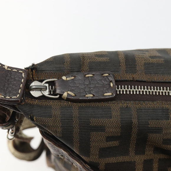 FENDI Zucca Canvas Shoulder Bag Black Brown Auth 185685