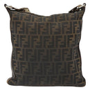 FENDI Zucca Canvas Shoulder Bag Black Brown Auth 185685-3
