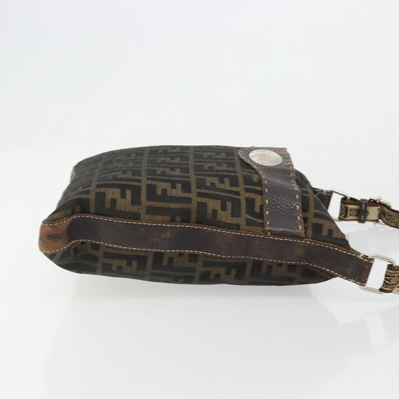 FENDI Zucca Canvas Shoulder Bag Black Brown Auth 185685