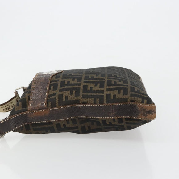FENDI Zucca Canvas Shoulder Bag Black Brown Auth 185685