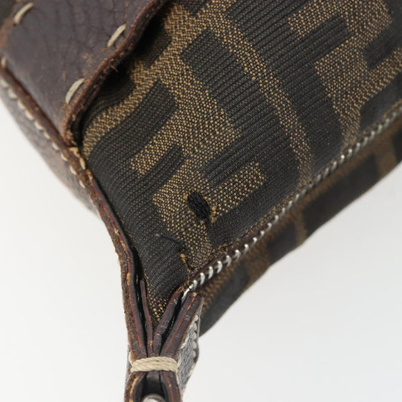 FENDI Zucca Canvas Shoulder Bag Black Brown Auth 185685