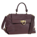 Salvatore Ferragamo Gancini Hand Bag Leather 2way Purple Gold Auth 185691A-1
