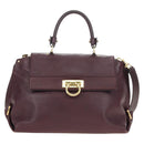 Salvatore Ferragamo Gancini Hand Bag Leather 2way Purple Gold Auth 185691A-13