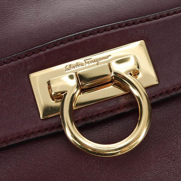 Salvatore Ferragamo Gancini Hand Bag Leather 2way Purple Gold Auth 185691A
