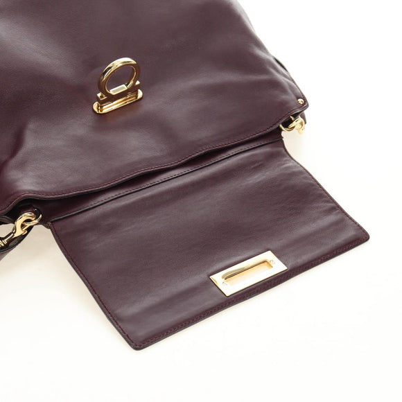 Salvatore Ferragamo Gancini Hand Bag Leather 2way Purple Gold Auth 185691A