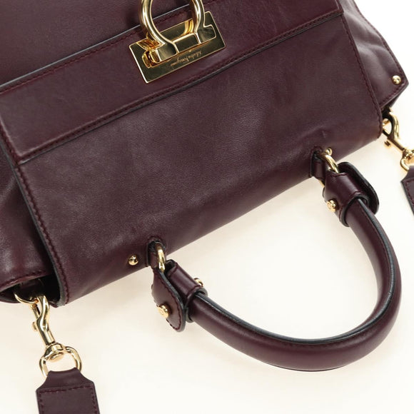 Salvatore Ferragamo Gancini Hand Bag Leather 2way Purple Gold Auth 185691A