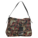 FENDI Zucca Canvas Mamma Baguette Shoulder Bag Red Silver Auth 185692V-1