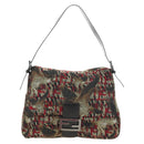 FENDI Zucca Canvas Mamma Baguette Shoulder Bag Red Silver Auth 185692V-13