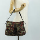 FENDI Zucca Canvas Mamma Baguette Shoulder Bag Red Silver Auth 185692V-27
